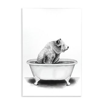 Stupell Home Decor Bear In Tub Rustic Bathroom Wall Art