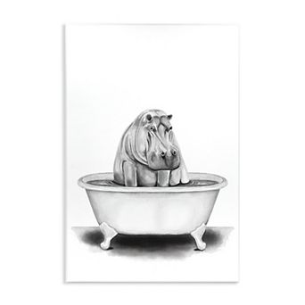 Stupell Home Decor Hippo In A Tub Funny Wall Art