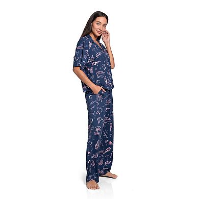 Women's Lilac+London Print Short Sleeve Pajama Top & Pajama Pants Set