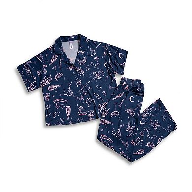 Women's Lilac+London Print Short Sleeve Pajama Top & Pajama Pants Set