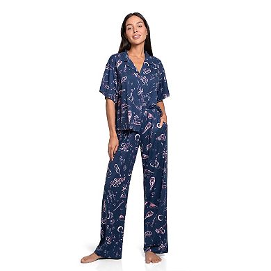 Women's Lilac+London Print Short Sleeve Pajama Top & Pajama Pants Set