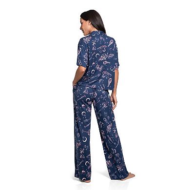 Women's Lilac+London Print Short Sleeve Pajama Top & Pajama Pants Set