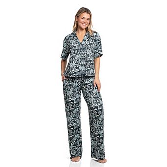 Women's Lilac+London Print Short Sleeve Pajama Top & Pajama Pants Set
