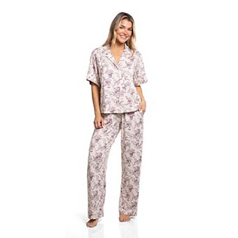 Women's Lilac+London Print Short Sleeve Pajama Top & Pajama Pants Set