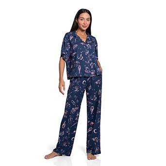 Women's Lilac+London Print Short Sleeve Pajama Top & Pajama Pants Set