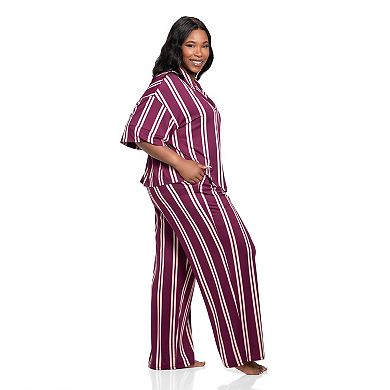 Plus Size Lilac+London Print Short Sleeve Pajama Top & Pajama Pants Set