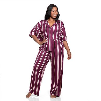 Plus Size Lilac+London Print Short Sleeve Pajama Top & Pajama Pants Set