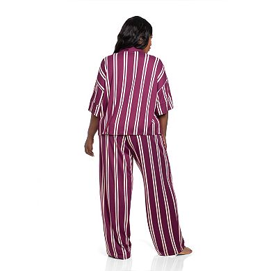 Plus Size Lilac+London Print Short Sleeve Pajama Top & Pajama Pants Set