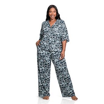 Plus Size Lilac+London Print Short Sleeve Pajama Top & Pajama Pants Set