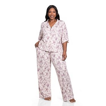 Plus Size Lilac+London Print Short Sleeve Pajama Top & Pajama Pants Set