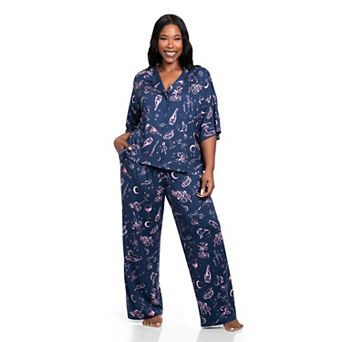 Plus Size Lilac+London Print Short Sleeve Pajama Top & Pajama Pants Set