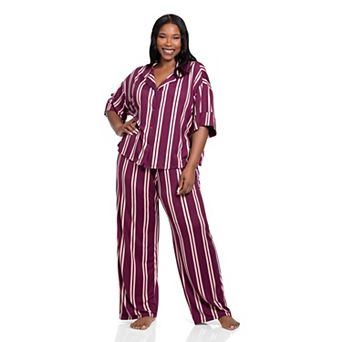 Plus Size Lilac+London Print Short Sleeve Pajama Top & Pajama Pants Set