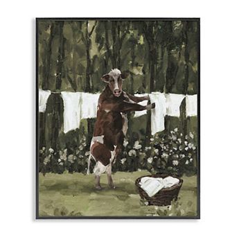 Stupell Home Decor Brown Cow Doing Laundry Wall Art