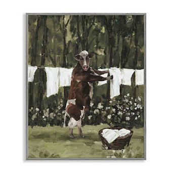 Stupell Home Decor Brown Cow Doing Laundry Wall Art