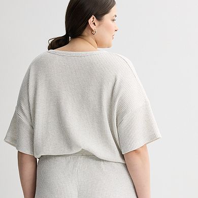 Juniors' Plus Size SO Waffle Scoop Neck T-Shirt