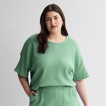 Juniors' Plus Size SO® Waffle Scoop Neck T-Shirt