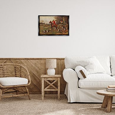 Stupell Home Decor Vintage Hunting Party Dogs Framed Floating Canvas Wall Art