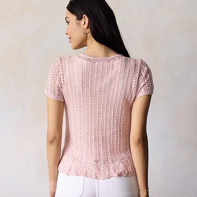 Women's LC Lauren Conrad Short Sleeve Flounce Cardigan