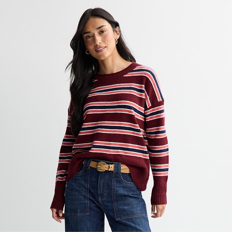 Women's Sonoma Goods For Life® Lightweight Rollneck Sweater, Size: Large, Red Rose Stripe