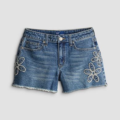 Juniors' Project Indigo Mid-Rise Floral Appliqué Jean Shorts