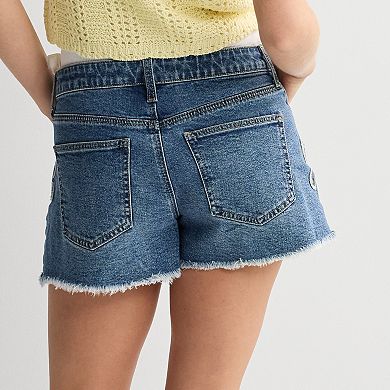 Juniors' Project Indigo Mid-Rise Floral Appliqué Jean Shorts
