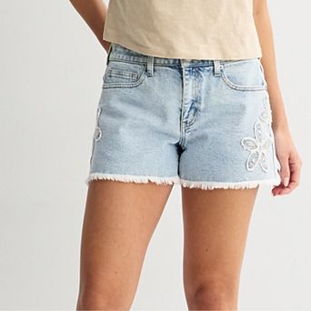 Juniors' Project Indigo Mid-Rise Floral Appliqué Jean Shorts