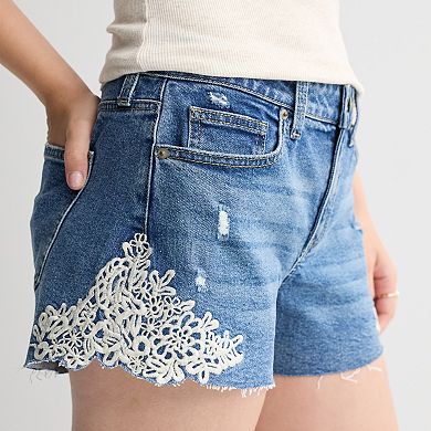 Juniors' Project Indigo Side Crochet Jean Shorts