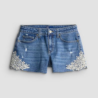 Juniors' Project Indigo Side Crochet Jean Shorts
