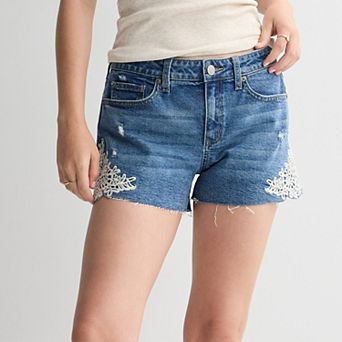 Juniors' Project Indigo Side Crochet Jean Shorts