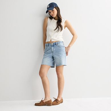 Juniors' Project Indigo Mid-Rise Raw Hem Jean Shorts