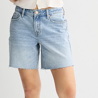 Juniors' Project Indigo Mid-Rise Raw Hem Jean Shorts