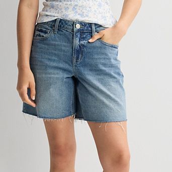 Juniors' Project Indigo Mid-Rise Raw Hem Jean Shorts