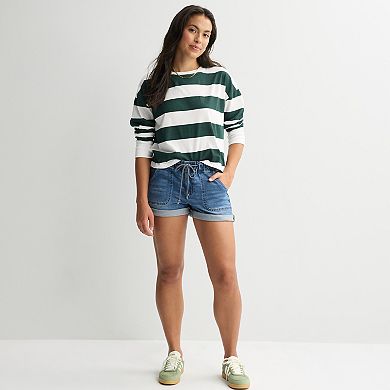 Juniors' Project Indigo Elastic Waist Drawstring Jean Shorts