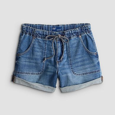 Juniors' Project Indigo Elastic Waist Drawstring Jean Shorts