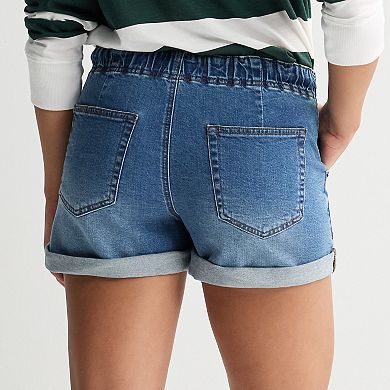Juniors' Project Indigo Elastic Waist Drawstring Jean Shorts