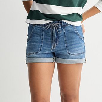 Juniors' Project Indigo Elastic Waist Drawstring Jean Shorts