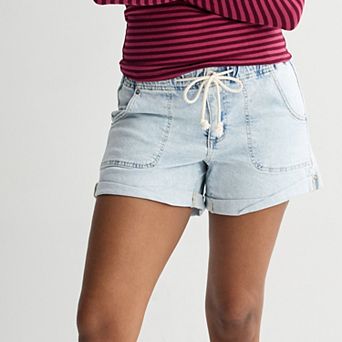 Juniors' Project Indigo Elastic Waist Drawstring Jean Shorts
