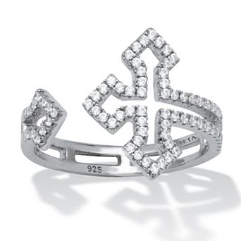 PalmBeach Jewelry .35 TCW Round Cubic Zirconia Sterling Silver Gothic Cross Ring