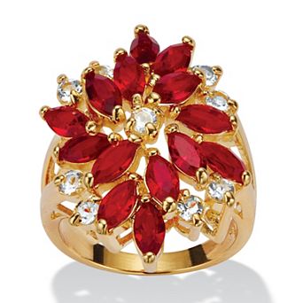 PalmBeach Jewelry Red Crystal 18k Gold-Plated Flower Cocktail Ring