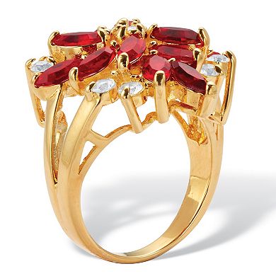PalmBeach Jewelry Red Crystal 18k Gold-Plated Flower Cocktail Ring