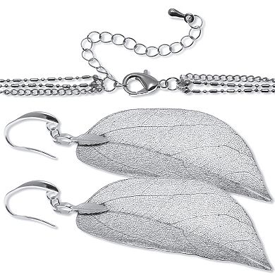 PalmBeachJewelry Silvertone Leaf Necklace and Drop Earrings Set, 26 inches, plus 2 inch extension