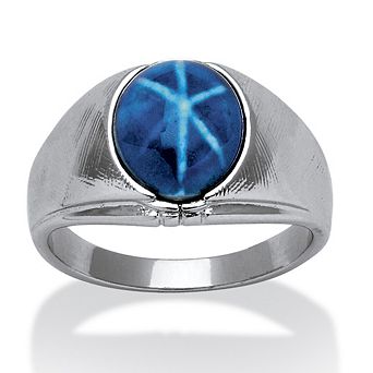 PalmBeach Jewelry Men's Oval Simulated Blue Star Sapphire Ring in Silvertone Sizes 8-16
