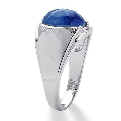 PalmBeach Jewelry Men's Oval Simulated Blue Star Sapphire Ring in Silvertone Sizes 8-16