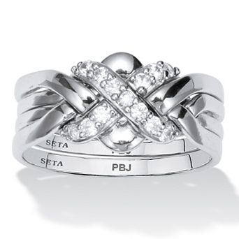 PalmBeach Jewelry .27 TCW Round Cubic Zirconia Platinum-plated Puzzle Ring