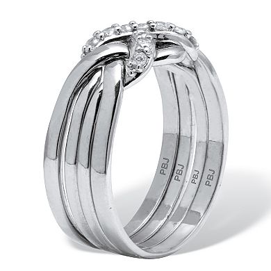 PalmBeach Jewelry .27 TCW Round Cubic Zirconia Platinum-plated Puzzle Ring