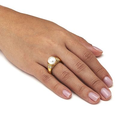 PalmBeach Jewelry .32 TCW CZ and Round Simulated Pearl Yellow Gold-Plated Ring