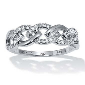 PalmBeach Jewelry .21 TCW Round Cubic Zirconia Platinum-Plated Sterling Silver Oval Link Ring