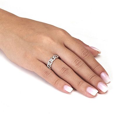PalmBeach Jewelry .21 TCW Round Cubic Zirconia Platinum-Plated Sterling Silver Oval Link Ring