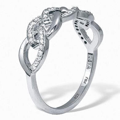 PalmBeach Jewelry .21 TCW Round Cubic Zirconia Platinum-Plated Sterling Silver Oval Link Ring