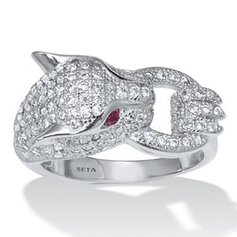 PalmBeach Jewelry .77 TCW Round Cubic Zirconia Silvertone Panther Cocktail Ring